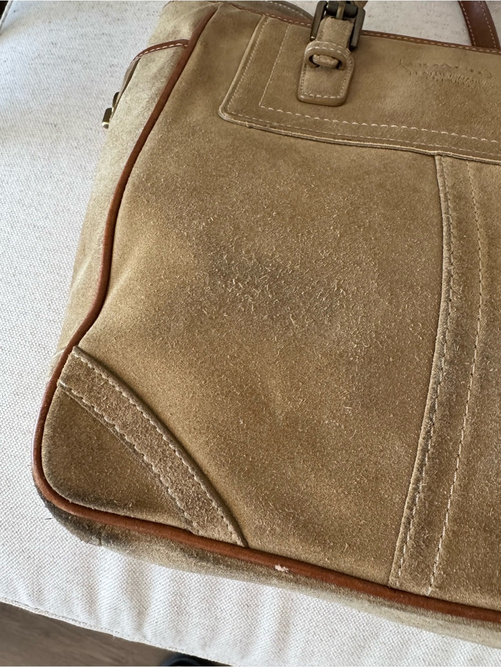 Vintage Coach Y2K Tan Brown Suede Leather Trim Tote Shoulder Bag Purse #F10410 - Picture 8 of 17